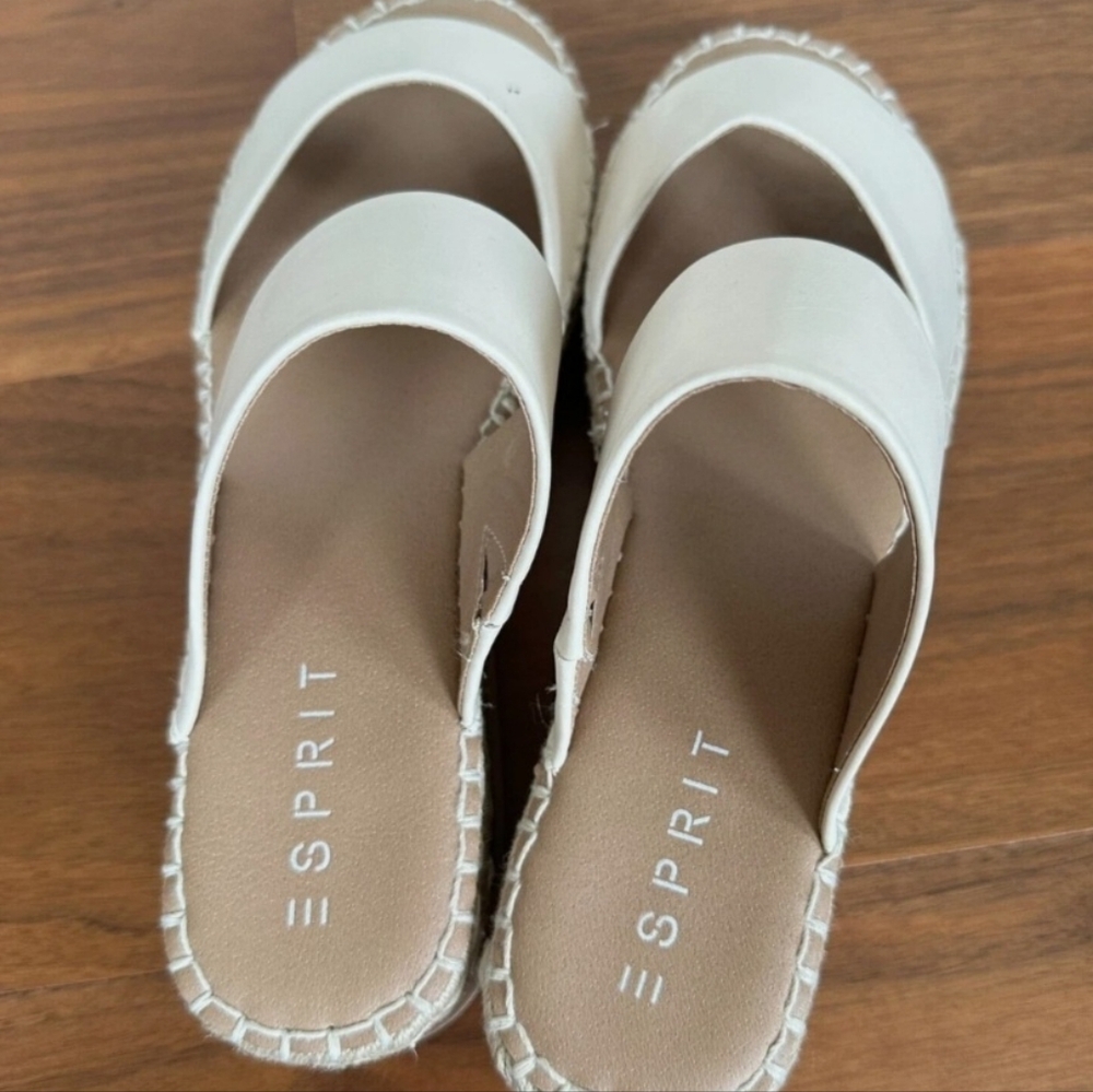 Esprit Katalina Espadrille Wedge Platform Sandals Slip On Cream Women's Size 8